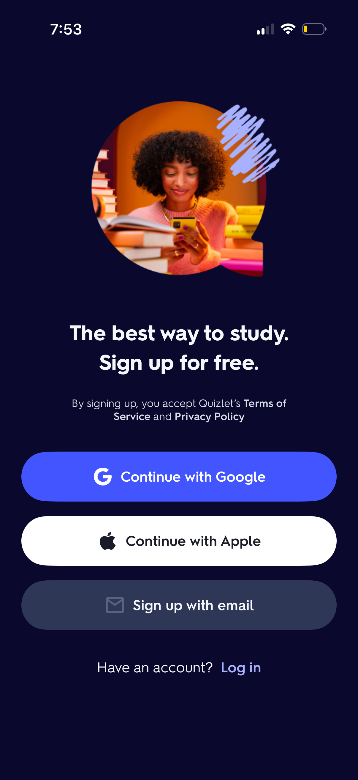 quizlet signup screenshot